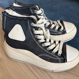 R13 Black and Cream High-Top Sneakers